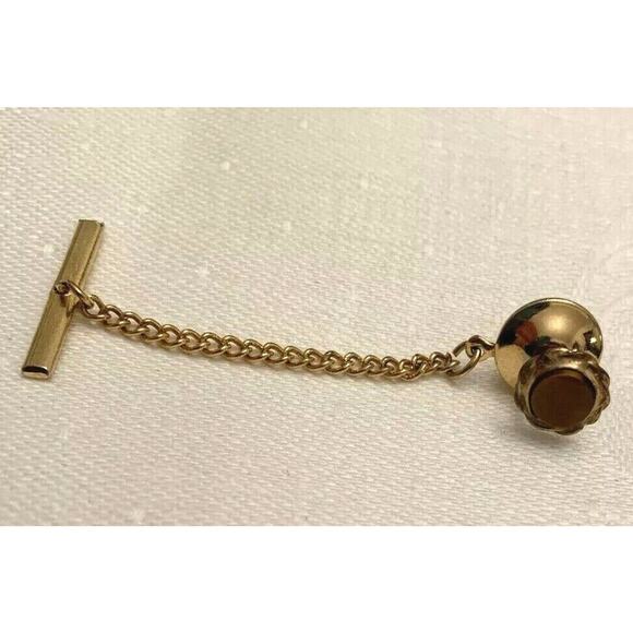 Vintage Signed Simmons Tie Tack with Chain Goldtone - Picture 1 of 6